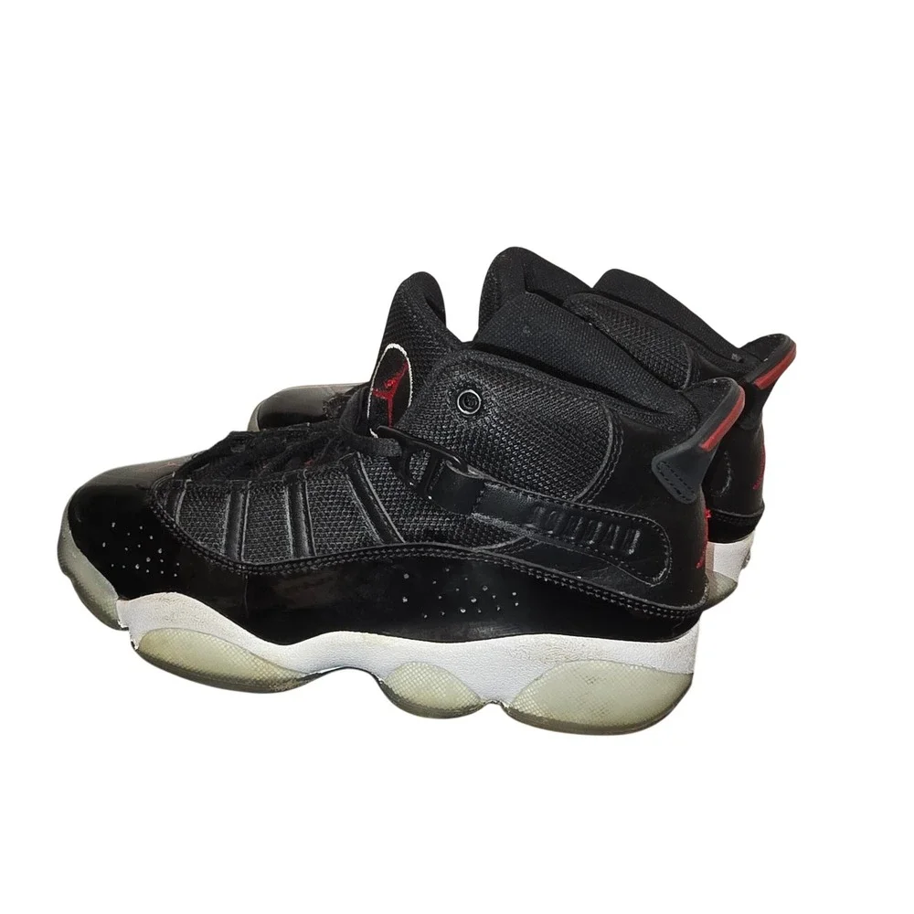 Jordan 6 Rings Basketball Shoes Youth Sneakers Black Red Jumpman Size‎ 2Y